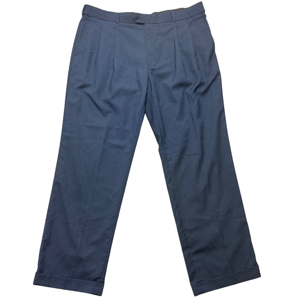 Stafford Mens Bkue Classic Fit Pleated Dress Pants 42x32 Blue Professional Offie